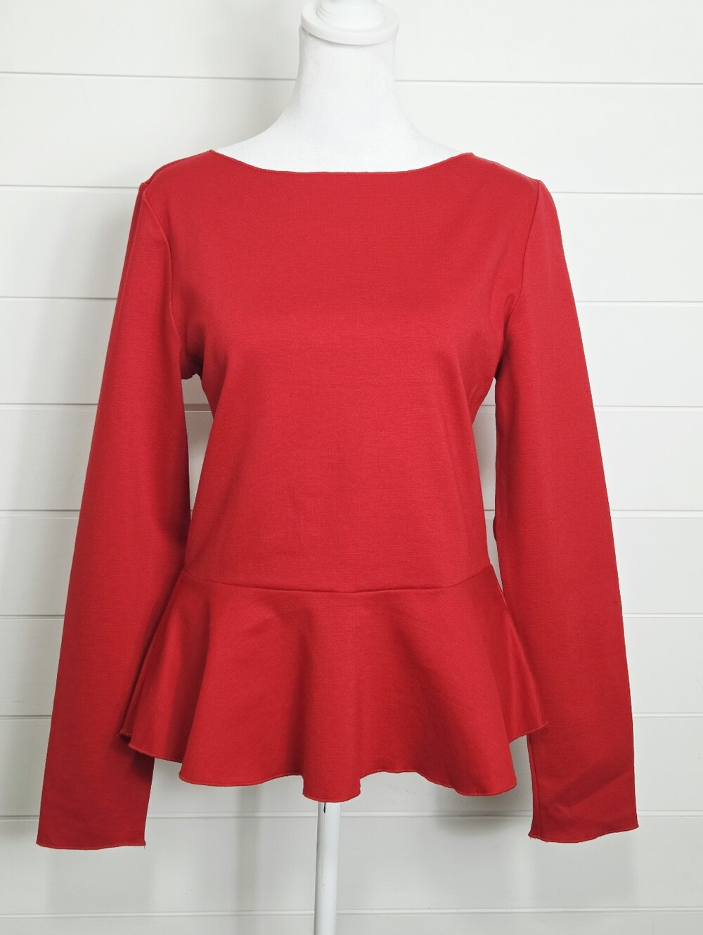 Jason Wu Red Peplum Long-Sleeve Top Size M